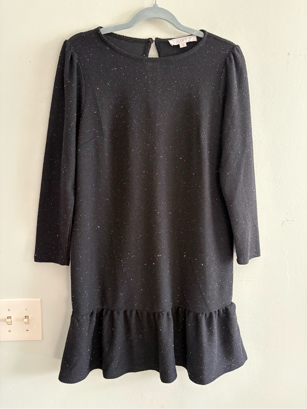 Loft Black Knit Ruffle-Hem Dress